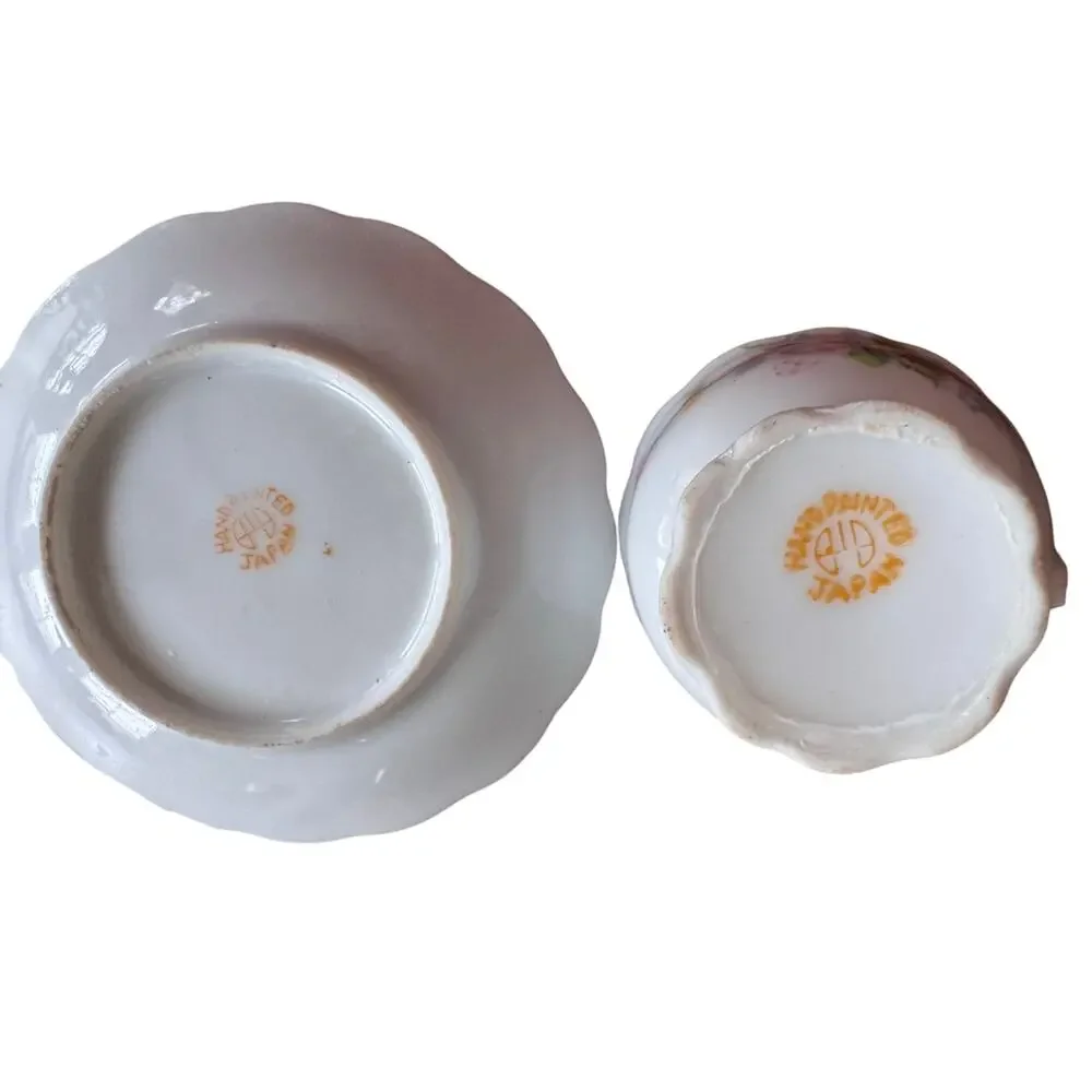 Vintage 1950's Miniature Hand Painted Japanese Cup & Saucer Bone China Porcelain